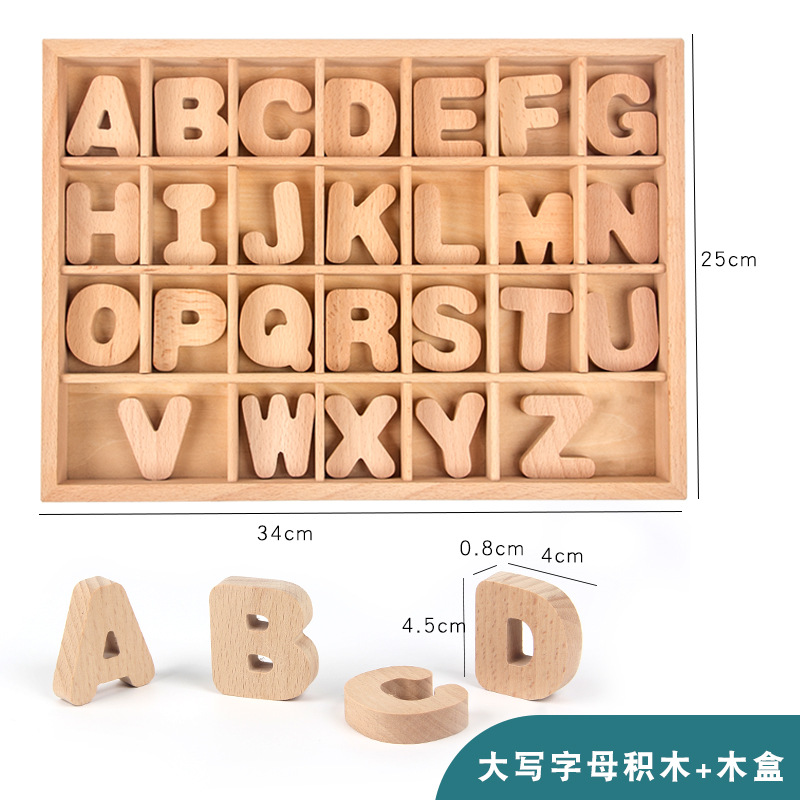 Bloques de madera de beech Monty 26 letras mayúsculas y minúsculas juegos de enseñanza cognitiva al por mayor