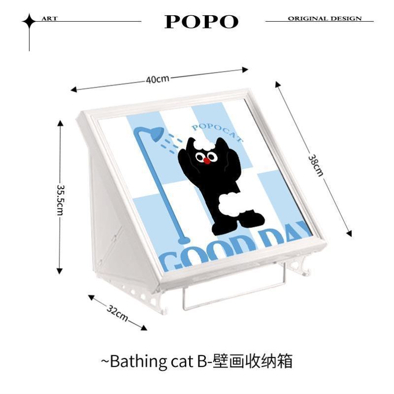 可爱猫咪浴室收纳置物架洗澡放衣服卫生间洗手间壁画折叠柜子|undefined