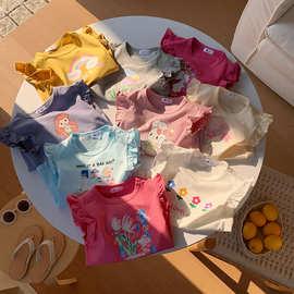 儿童短袖2026荷叶袖夏季新品男女童韩版休闲短袖T宝宝卡通T恤衫潮