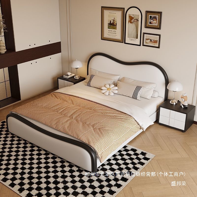 Fábrica directa francesa crema cama de aire moderno dormitorio principal paquete blando cama doble 2026 nuevo almacenamiento image 2