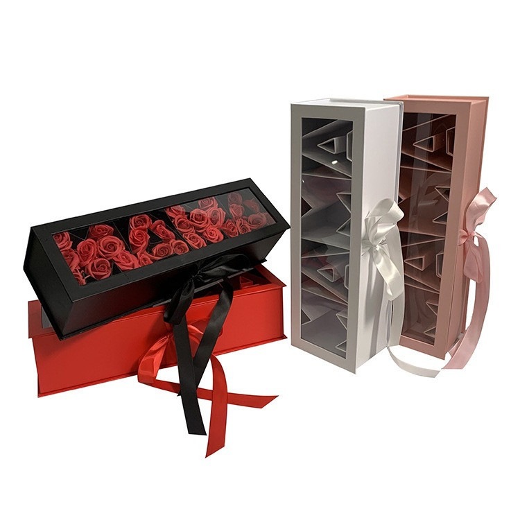 翻盖长方形蝴蝶结透明镂空MAMA玫瑰花香皂花头母亲节送礼手捧礼盒