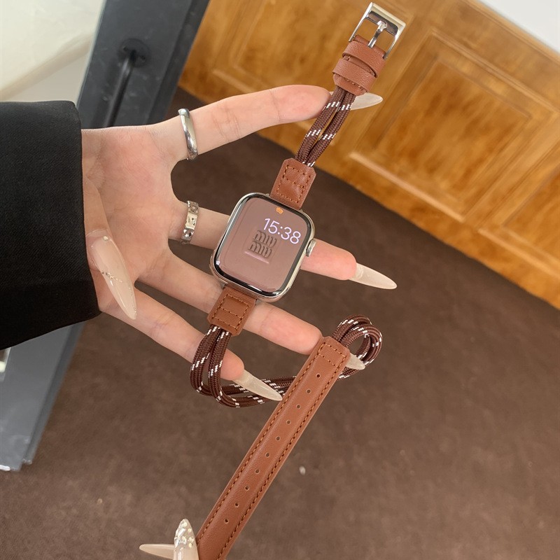 New Color Leather Strap Leather Stitching Strap Suitable for 10 Generation Apple s978iwatch65SE Women's Leisure Commuter