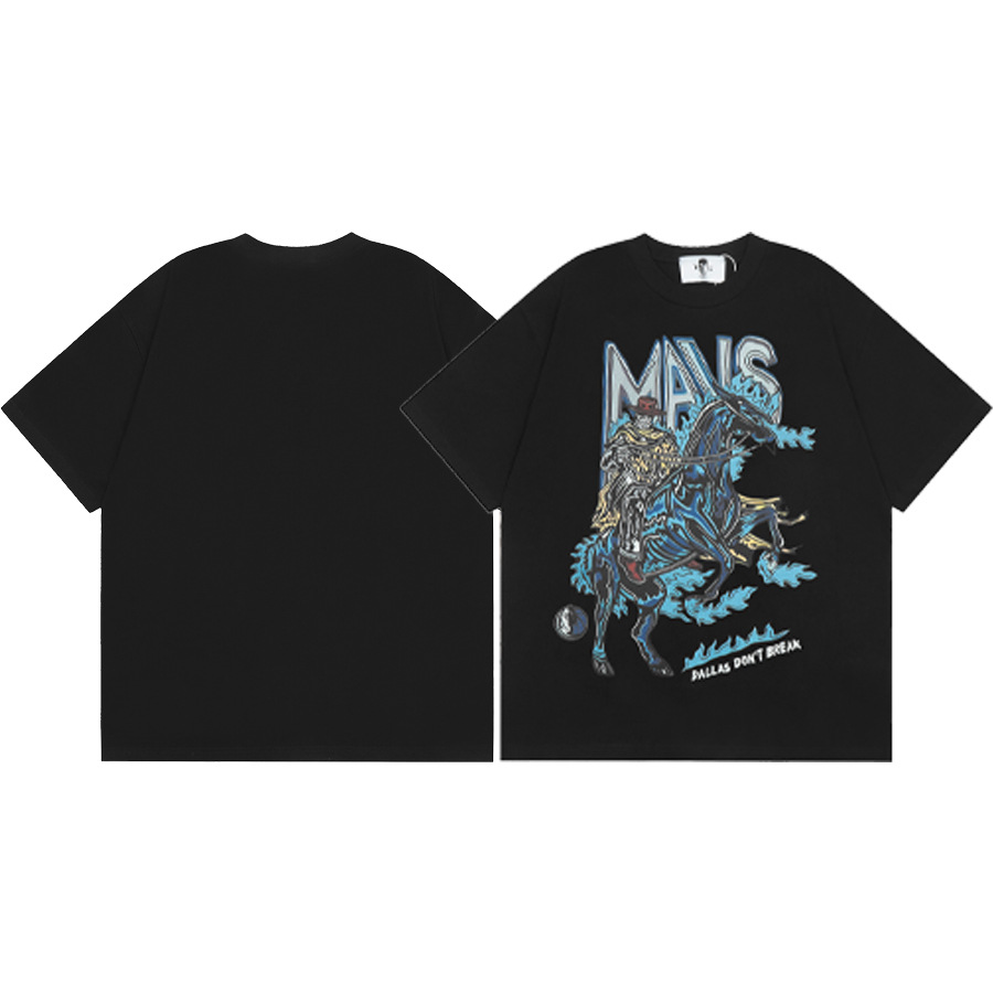 American WARREN LOTAS marca compartida con estampado de personaje de calavera masculina suelta cuello redondo camiseta de manga corta marca de moda