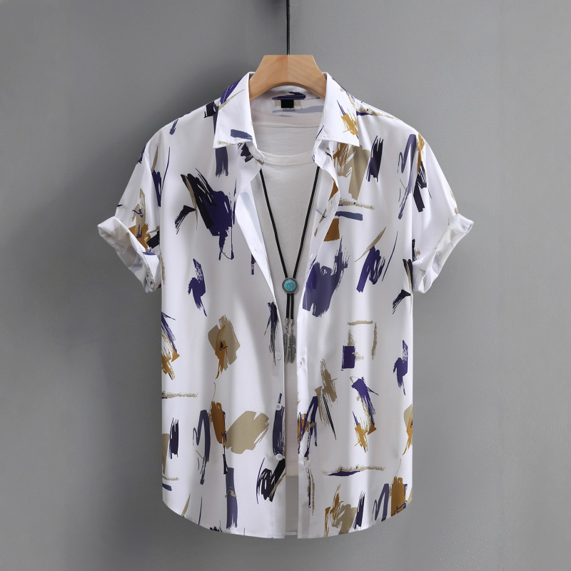 Cross-Border Popular Niche Design Digital Printed Short-Sleeved Shirts Source Factory High Quality Wholesale