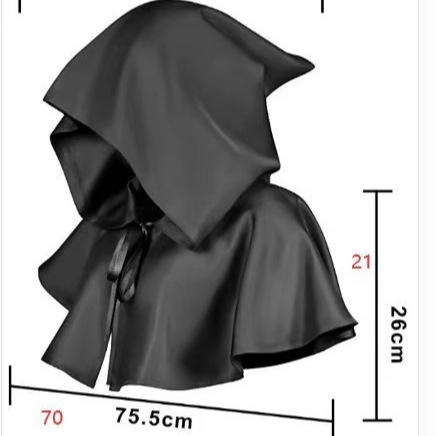 European and American medieval retro buckle shoulder pads solid black hood stage performance costume pirate hat hooded cape