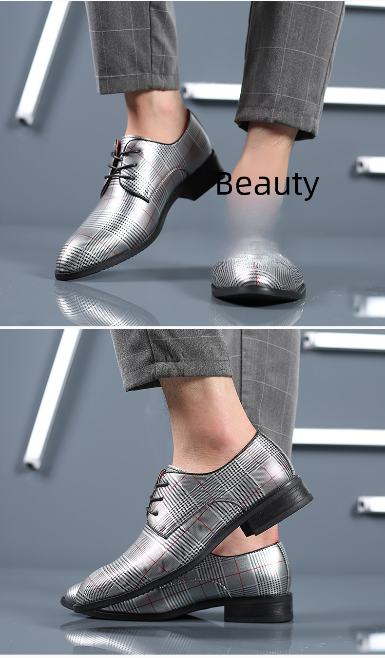 2023 Men's Fashion Business Casual Leather Shoes Lace-up Striped Barber Shoes Korean Style Foreign Trade Large Size Men's Shoes 48_vogvips.com
