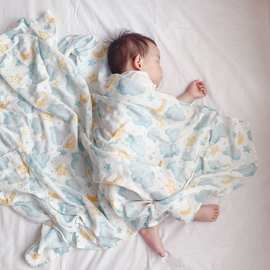 婴儿a类竹棉双层纱布浴巾muslin新生儿盖毯包被夏季包巾包单抱毯