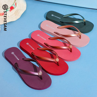 Stevesam Women's Flip Flops 2025 New Summer Flats Slippers Outer Wear Rubber Seaside Beach Slippers Wholesale