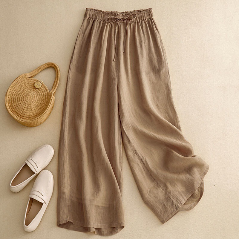 Nine-Point Cotton and Linen Wide-Leg Pants for Women, Casual Pants for Mothers, Summer Thin Straight Pants, Large Size Fat mm Slimming Look Women's Pants Nine-Point Cotton and Linen Wide-Leg Pants for Women, Casual Pants for Mothers, Summer Thin Straight Pants, Large Size Fat mm Slimming Look Women's Pants