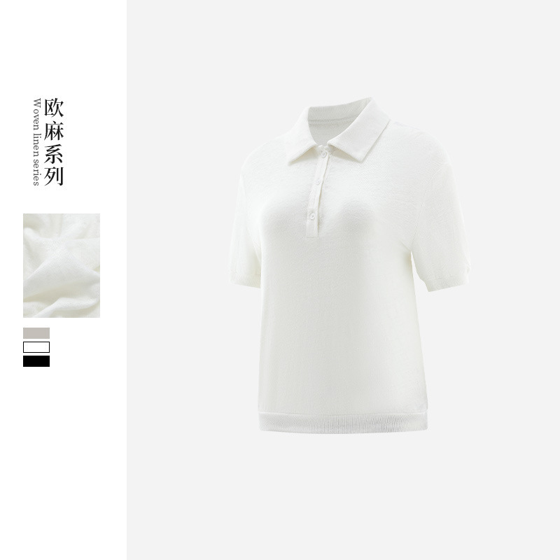 Women's Short-Sleeved T-Shirt Linen Summer New Loose Casual Pure Color Small Lapel Buttoned Short-Sleeved T-Shirt