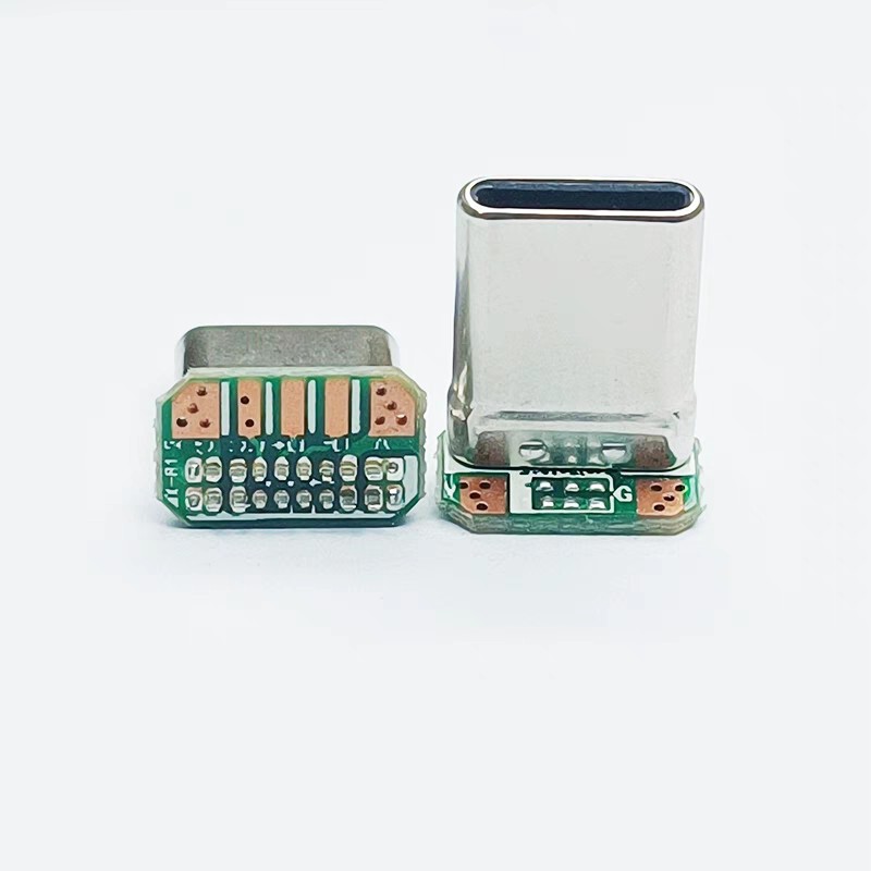 Type-C Male Connector with 16-Pin Vertical Plug, Pcb Board with 2/3/4/5/6 Solder Pads, 90-Degree L-Shaped