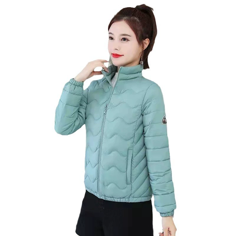 Short winter fitted light and thin black down jacket with down for work
