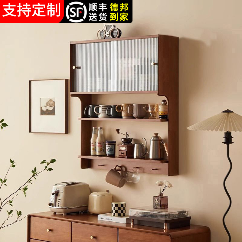 实木悬浮柜壁挂式餐边餐桌一体家用小户型厨房玻璃吊柜挂墙储物柜|undefined