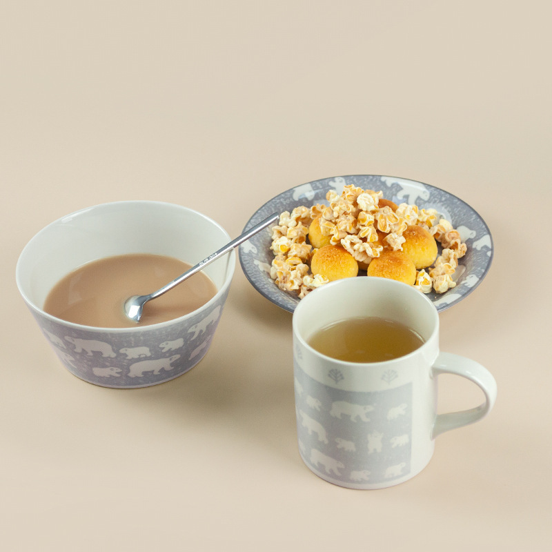 Japanese Imported MINORU White Bear Mug Japanese Ceramic Dish Bowl Set Household Tableware