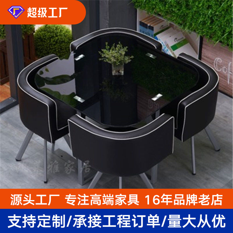 Mesa y sillas de comedor modernas, mesa redonda pequeña de vidrio templado, mesa y sillas para recepción y negociación, una mesa y cuatro sillas, cocina de inducción.