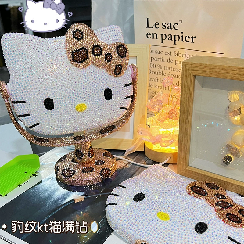 Вращающееся зеркало Hello Kitty, набор для DIY с нашивкой и сумочкой, зеркальце в стразах