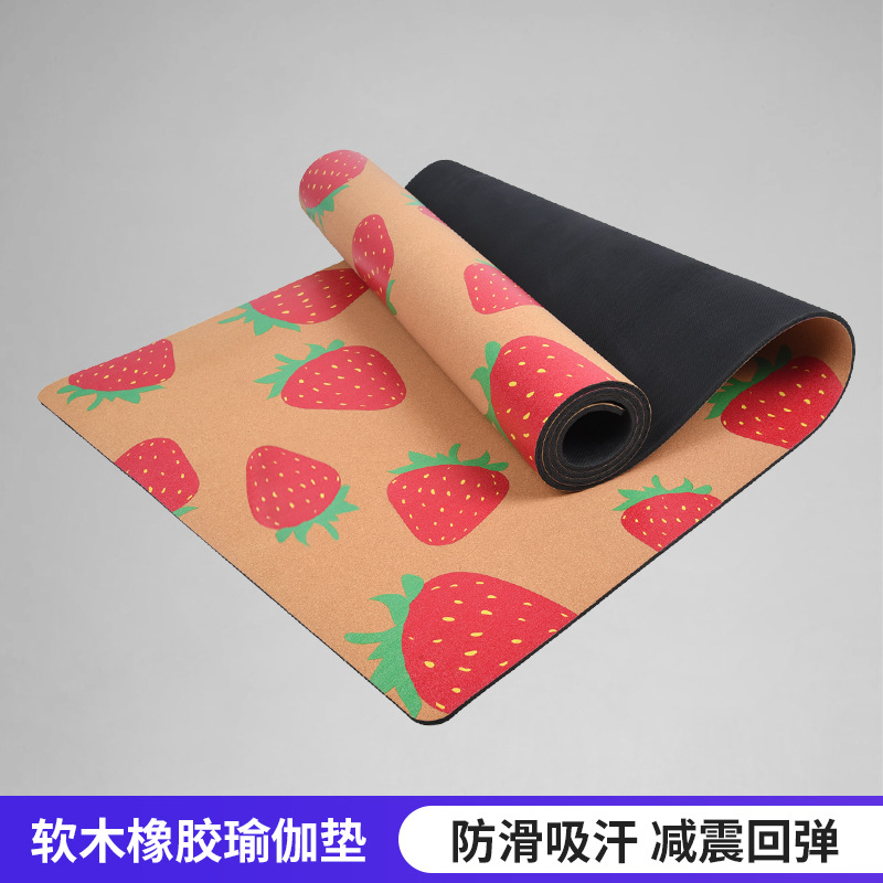 Cork Natural Rubber Yoga Mat Uv Digital Printing Customizable Printing Pattern Double-Sided Non-Slip Fitness Sports Mat