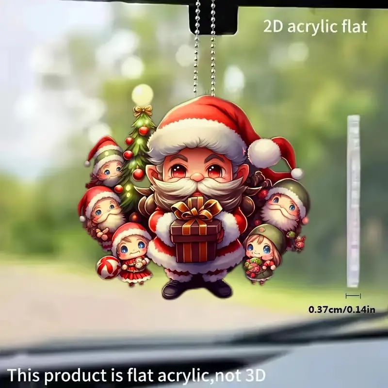 Navidad Santa Claus colgante transfronterizo nuevo acrílico plano colgante espejo retrovisor colgante joyas de fiesta image 1