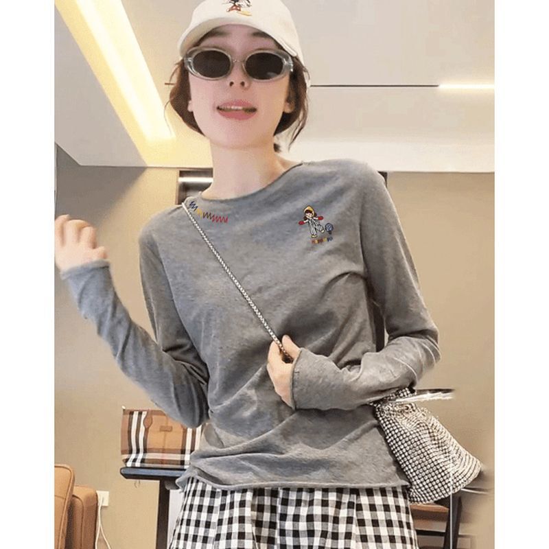 Early Autumn Gray Long-Sleeved T-Shirt for Women, 2026 New Autumn Design, Slim-Fit Base Shirt Top Early Autumn Gray Long-Sleeved T-Shirt for Women, 2026 New Autumn Design, Slim-Fit Base Shirt Top