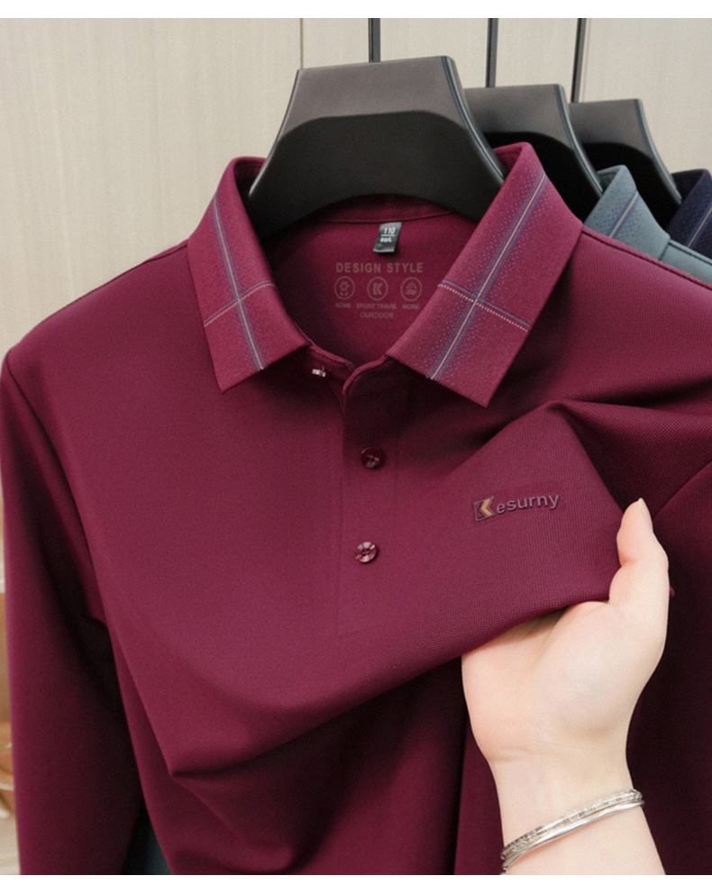 Áo polo nam dài tay cổ bẻ phong cách công sở, chất liệu co giãn không nhăn — Tây Tạng chi tiết 11