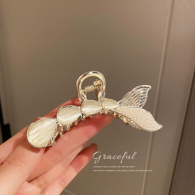 韩国时尚猫眼石珍珠鱼尾抓发发夹优雅气质头饰发抓抓夹鲨鱼夹发饰