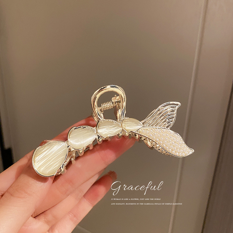 韩国时尚猫眼石珍珠鱼尾抓发发夹优雅气质头饰发抓抓夹鲨鱼夹发饰