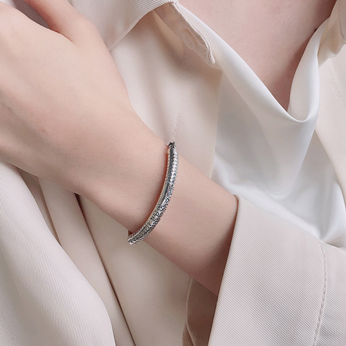 Yunchaoxuan S925 sterling silver retro old Prajna Paramita Heart Sutra Bracelet ethnic style stitching bracelet for men and women