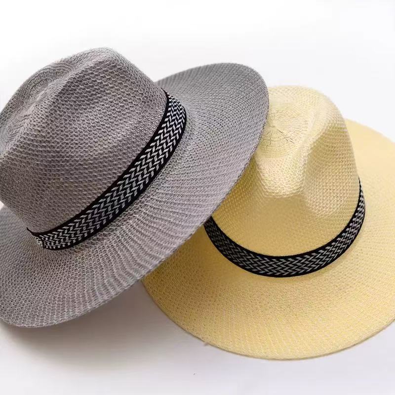 Middle-Aged and Elderly Men's Summer Sunshade Straw Hat, Middle-Aged Men's Fedora, Sun Protection Hat, Elderly Father's Cool Hat with Large Brim Middle-Aged and Elderly Men's Summer Sunshade Straw Hat, Middle-Aged Men's Fedora, Sun Protection Hat, Elderly Father's Cool Hat with Large Brim