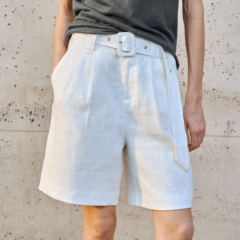 High-End 100% Linen Shorts with Stylish Belt, Casual Loose Mid-Length Pants for Women, Summer Old Money Style Linen Work Pants
