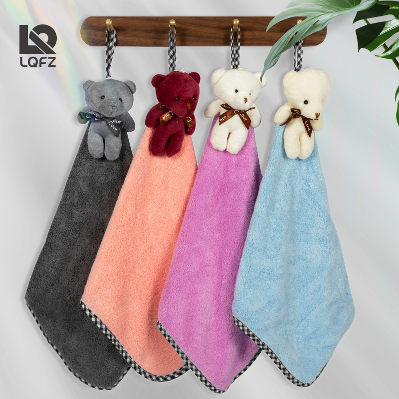 Oso creativo toalla de mano cocina engrosada absorbente colgando toalla de mano Toalla de terciopelo de coral toalla de mano al por mayor