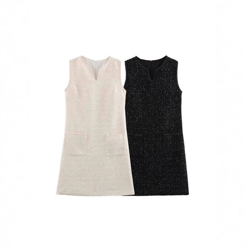 Cross-border Trade 2025 Spring Sequin Embroidered Classic H-shaped Cut French Tweed Sequin Straight Skirt