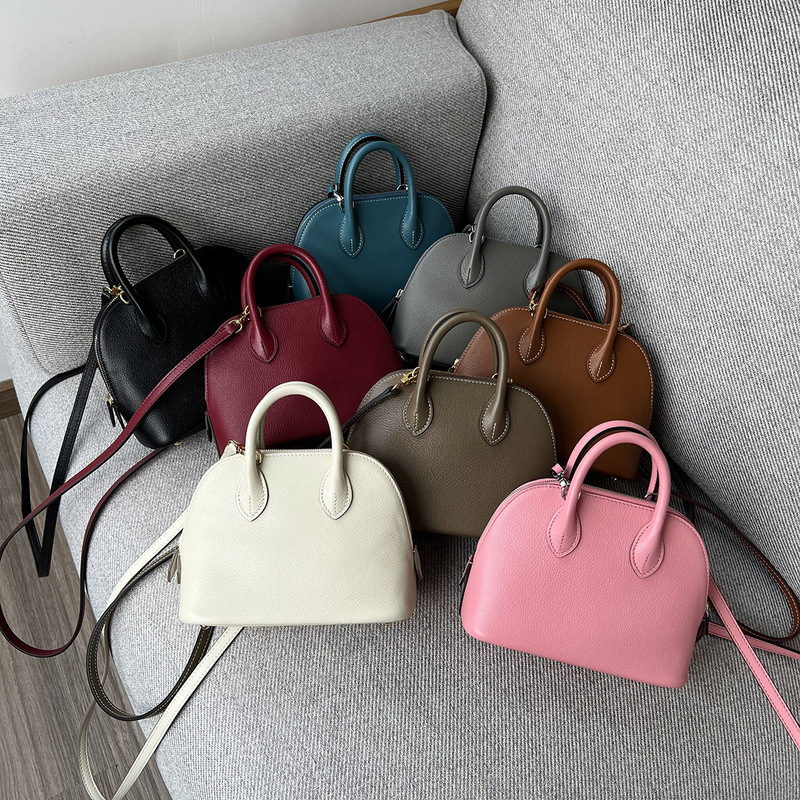 Mini Goat Pattern First-Layer Cowhide Shell Bag Genuine Leather Cross-Body Small Bag Fashionable Bowling Bag Versatile Handbag