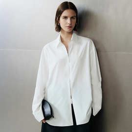TH～ROW   欧美小众极简风轻透近江晒长绒棉双开拉链宽松长袖衬衫