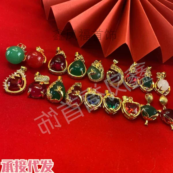 New gold pendant gold-plated water drop transfer bead heart rhinoceros pendant net red retro fashion jewelry women wholesale