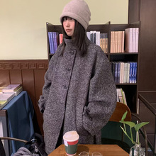 2025冬季新款韩系复古高级感显瘦质感翻领中长款羊毛呢大衣外套女