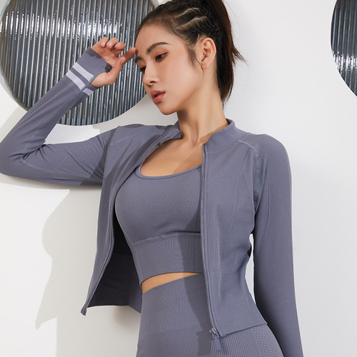 Outdoor running sports yoga clothing jacket women's quick-drying sweat-absorbent cycling clothing top tight-fitting breathable fitness clothing