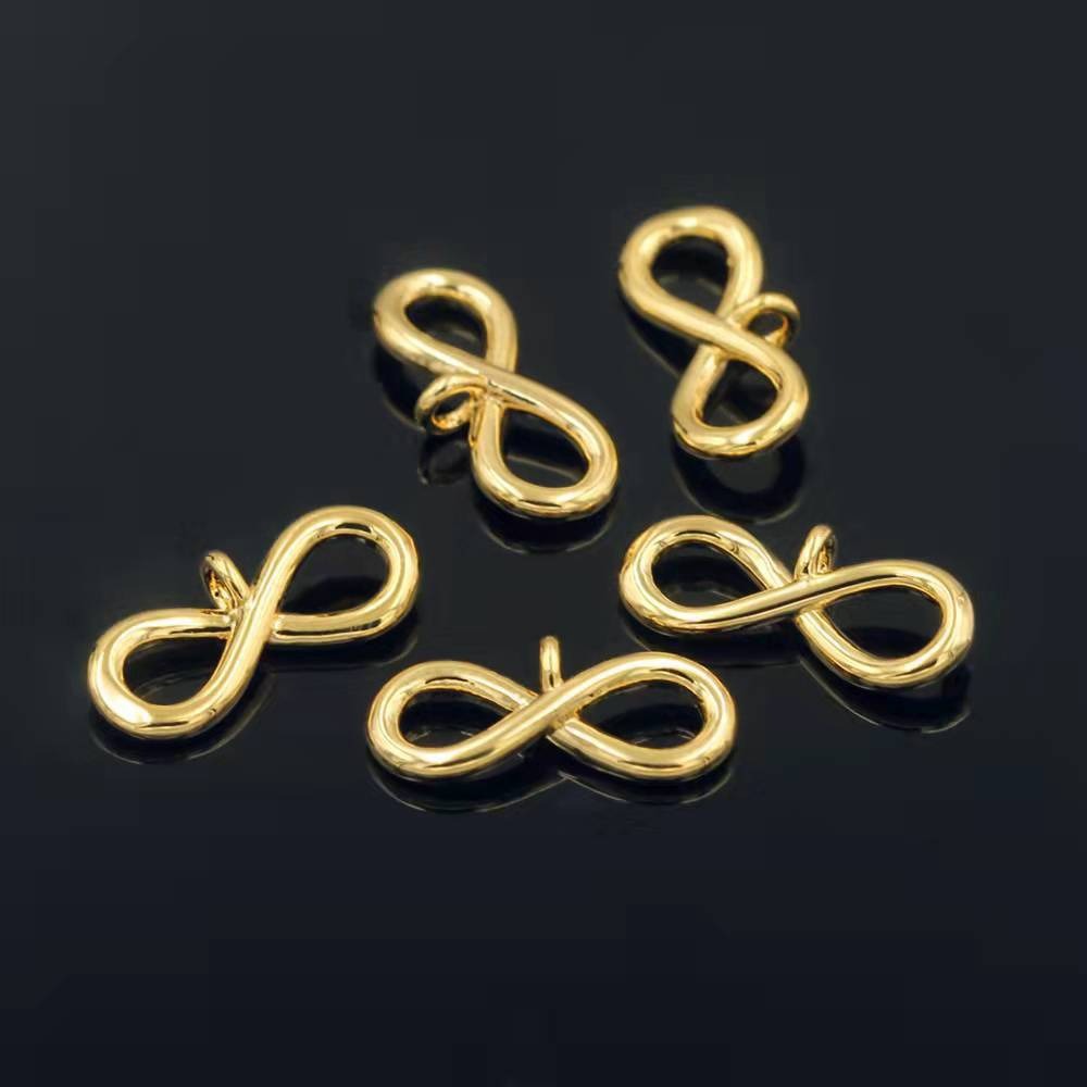 Colgante de cobre chapado en oro con forma de ocho, accesorios para pulseras y collares, piezas de conexión para joyería DIY hecha a mano, venta al por mayor image 4