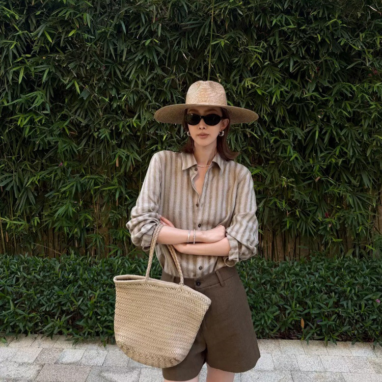 Codnam 100% Linen Striped Classic Versatile Shirt Urban Old Money Style Simple Long Sleeve Elegant Casual Top