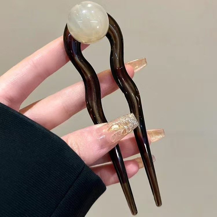 新款花朵猫咪椰椰冻圆球简约珠珠u型发簪亚克力簪子盘发头饰发夹|undefined