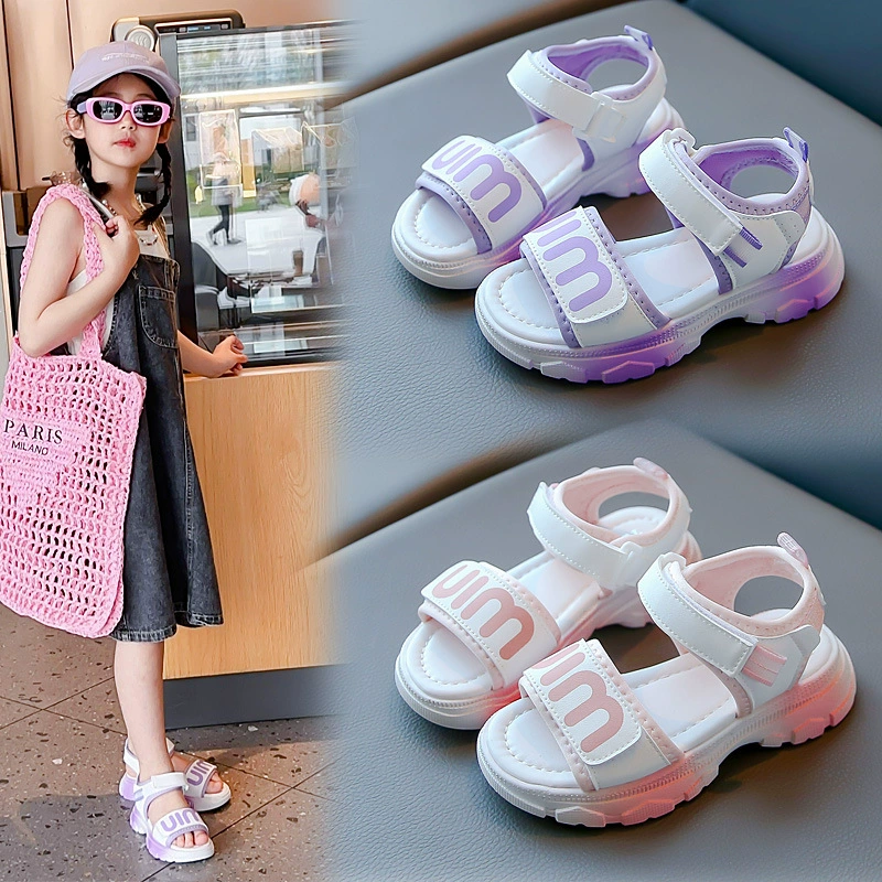 Детские сандалии, новинка 2025, летняя модная клетчатая повседневная пляжная обувь для девочек, студенческая детская обувь в корейском стиле