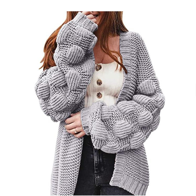 European and American Cross-Border Lantern Sleeve Large Size Sweater Women's Outwear 2025 Autumn and Winter New Loose Thick Woolen Knitted Cardigan