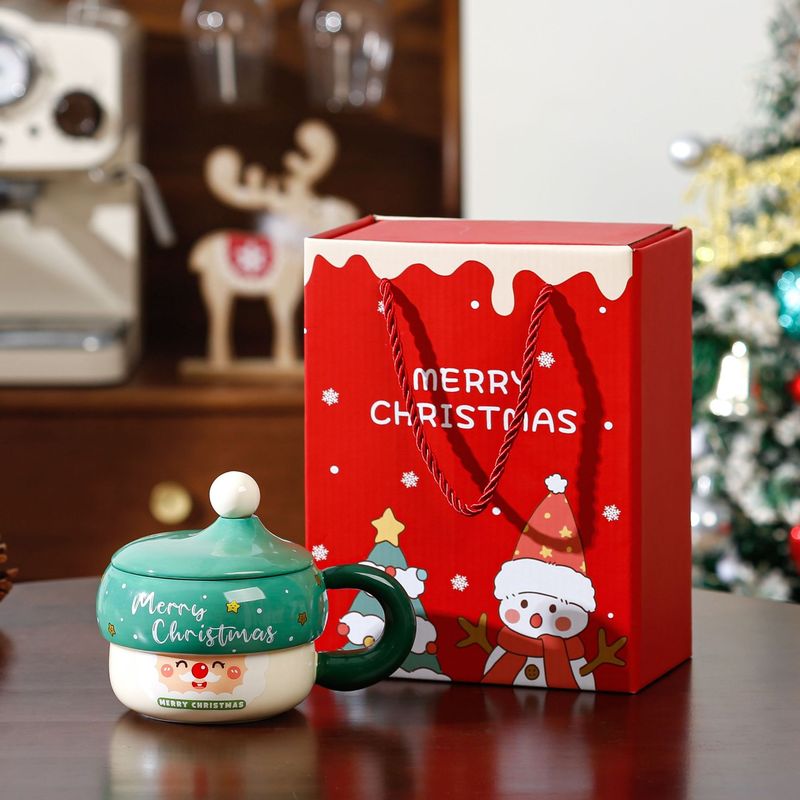 クリエイティブ漫画クリスマスマグ家庭用ドリンクカップ蓋付き高価値セラミックマグクロスボーダークリスマスギフト|undefined