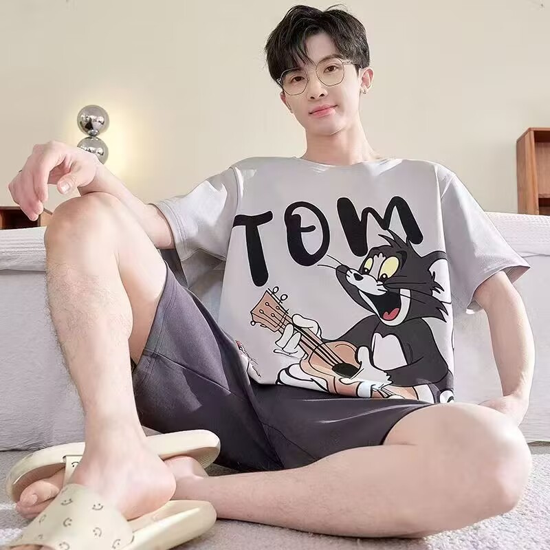 2026 comercio exterior transfronterizo verano estilo coreano de dibujos animados hombre simple relajado ocio de manga corta traje de ropa para el hogar se puede usar fuera