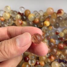 天然巴西金黄发晶原石水晶球钛晶兔毛圆珠吊坠