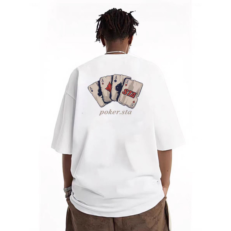STA旗舰店扑克牌男女短袖美式高街复古T恤vintage情侣上衣