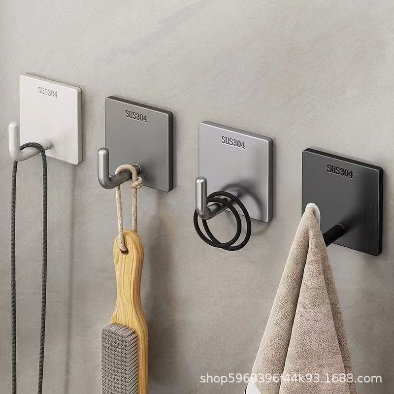 Stainless Steel Punch-Free Hook Strong Adhesive Kitchen Wall Load-Bearing Wall Hanging Sticky Hook Clothes Traceless Nail Metal Hook