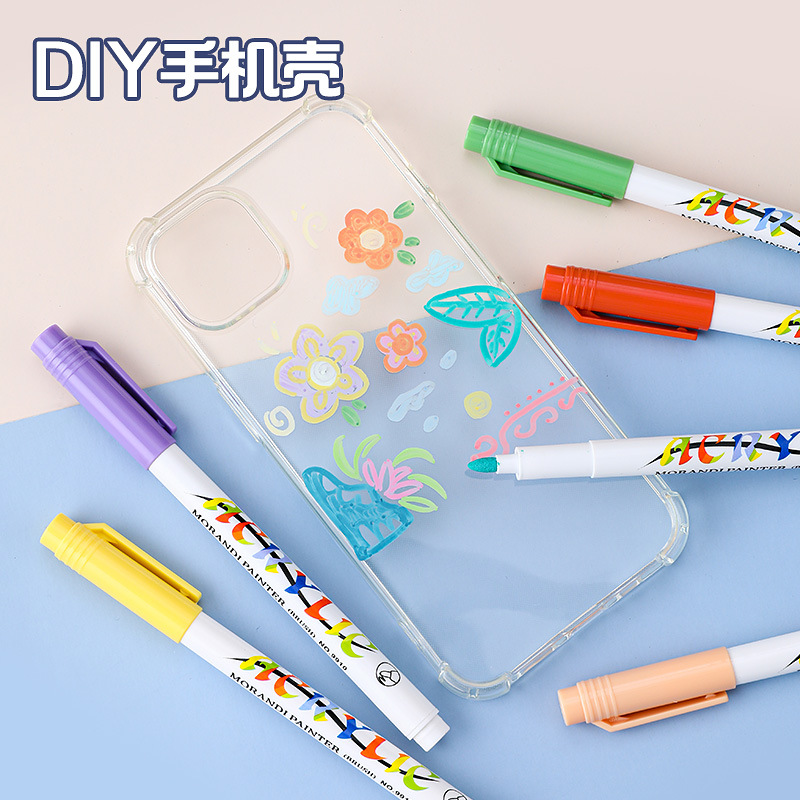 Marcador de acrílico de cabeza suave Pluma acrílica de 24 colores Pluma de acuarela caliente transfronteriza Pluma de cerámica DIY Pluma de marcador apilable