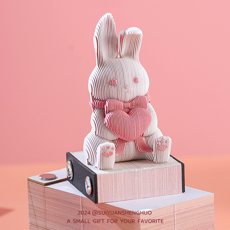 New Cartoon Cute萌Little Bunny 3D Hand-Tear Paper Art Calendar Sticky Note Memo Note Paper Desktop Calendar Decor
