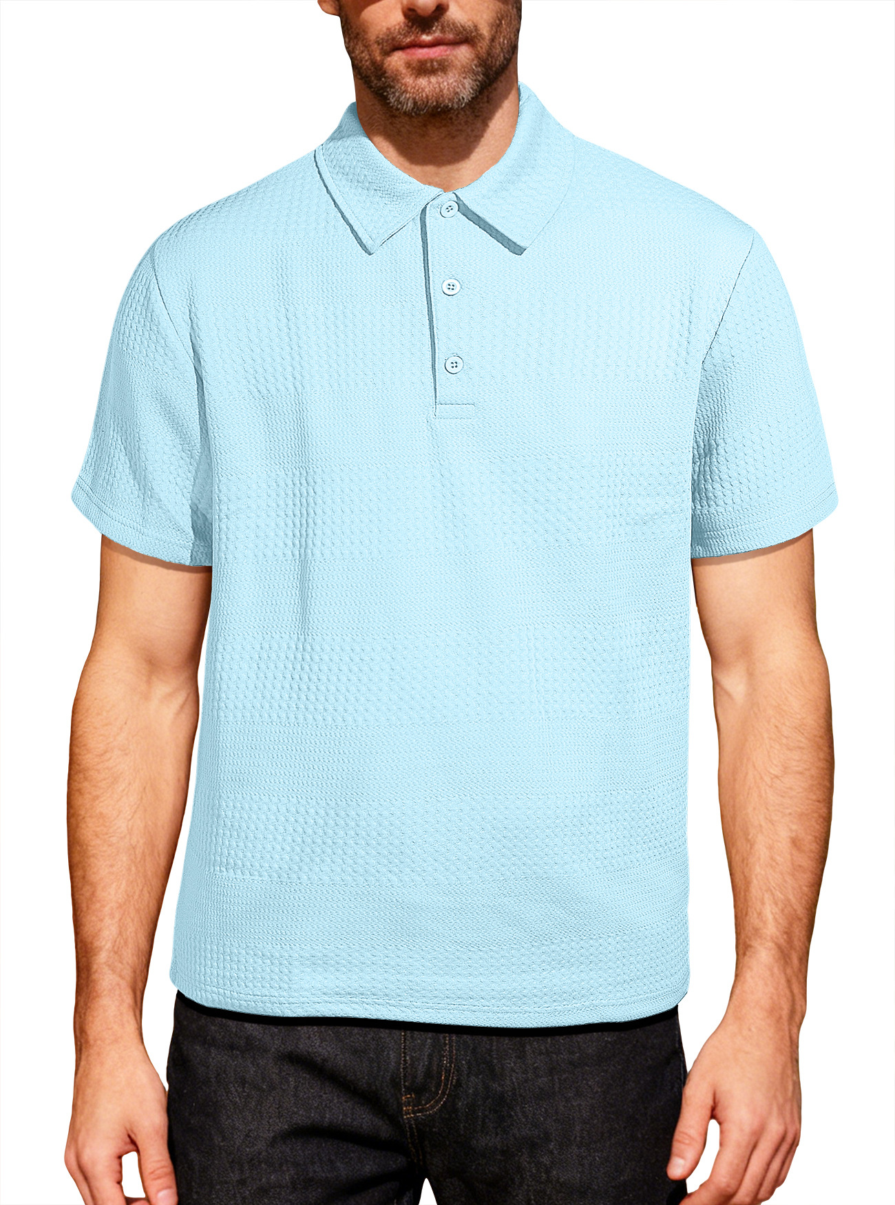 Comercio exterior transfronterizo de verano hombre polo de punto de color sólido botón de solapa camiseta de manga corta casual camiseta para hombre