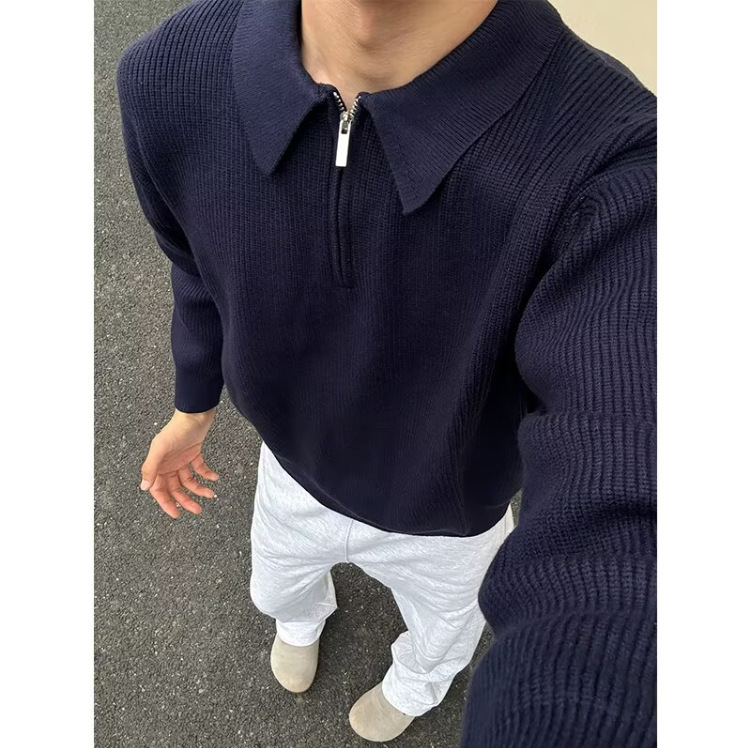 Half-Zip Knitwear Autumn and Winter Japanese Style Retro High-End Lazy Style Lapel Knitwear Loose Casual Men's Style